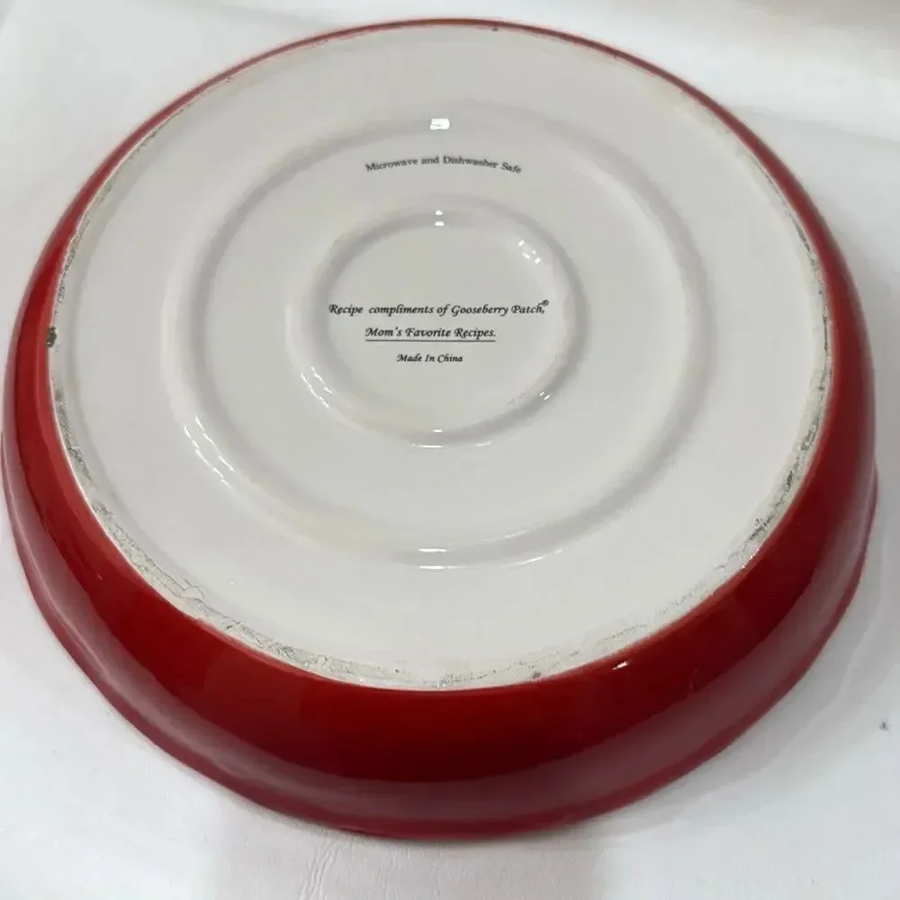 Pie Dish Red Blue Ceramic Baking Serving Cookware Recipe 9 3/4 X 1 3/4 In Tall